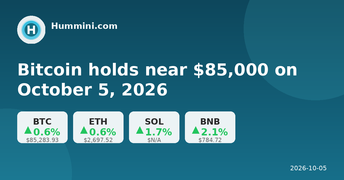 Bitcoin holds near $85,000 on October 5, 2026