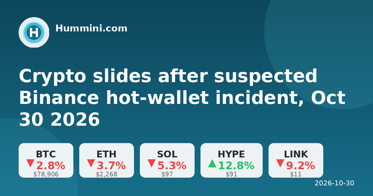 Crypto slides after suspected Binance hot-wallet incident, Oct 30 2026