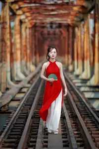 Asian Beauty: Graceful Woman in Traditional Red Dress, Radiant Charm - image 8