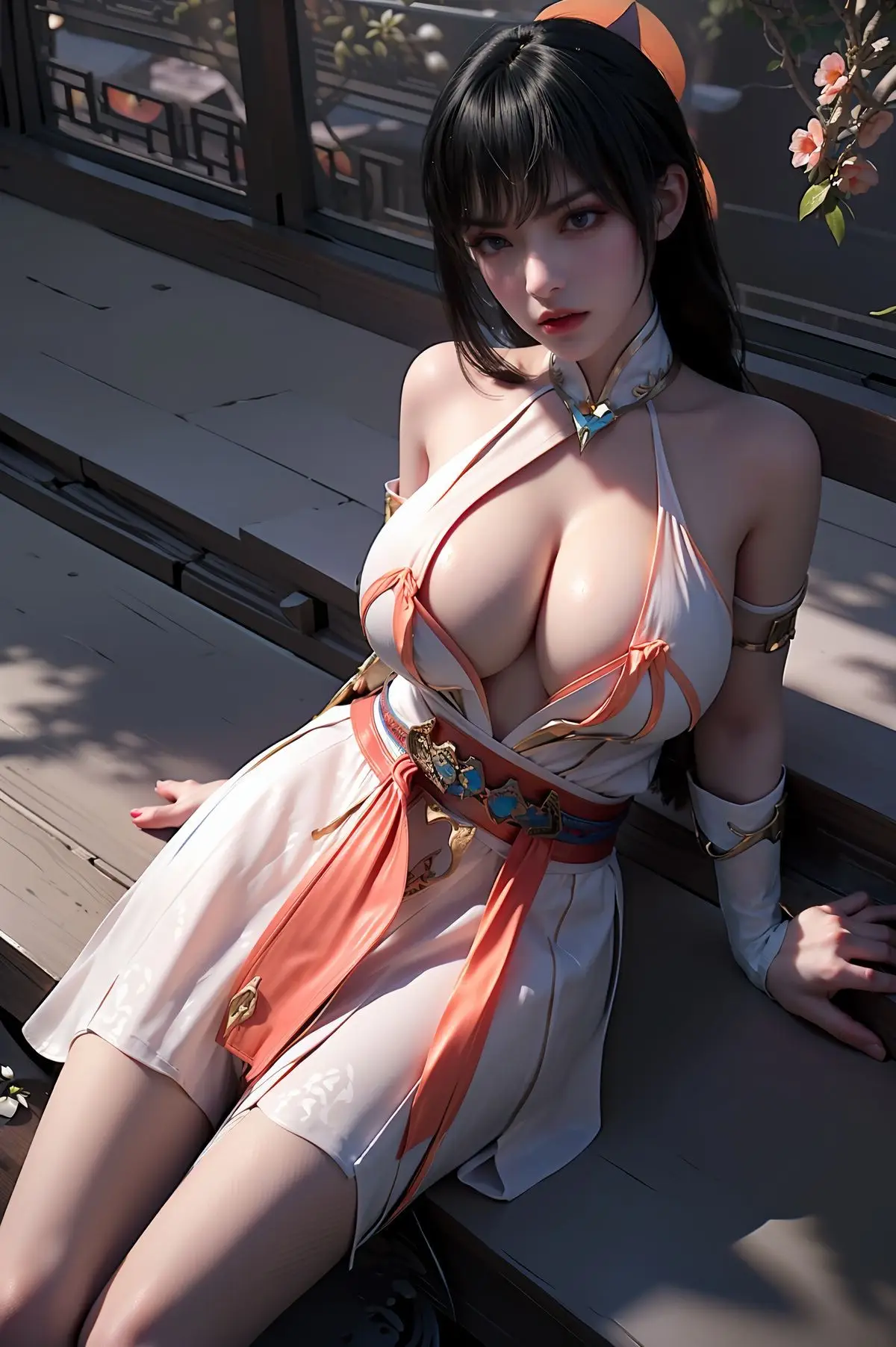 AI Generated Yunluo: Captivating Asian Beauty in Elegant White Dress - Modern Traditional Charm.