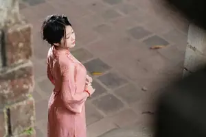 Graceful Asian Young Woman in Traditional Pink Attire: Timeless Beauty by an Ancient Wall - image 6