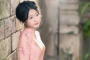 Graceful Asian Young Woman in Traditional Pink Attire: Timeless Beauty by an Ancient Wall - image 9