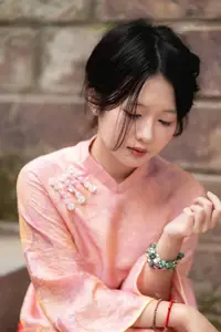 Graceful Asian Young Woman in Traditional Pink Attire: Timeless Beauty by an Ancient Wall - image 8
