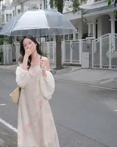 Girl in Floral Off-Shoulder Dress, Clear Umbrella: Fresh Summer Street Style - image 2