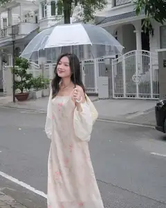 Girl in Floral Off-Shoulder Dress, Clear Umbrella: Fresh Summer Street Style - image 3