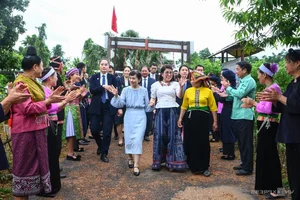 Japanese PM's Wife Embraces Vietnamese Culture with Pieu Scarf - image 2