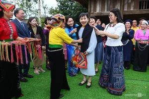 Japanese PM's Wife Embraces Vietnamese Culture with Pieu Scarf - image 3