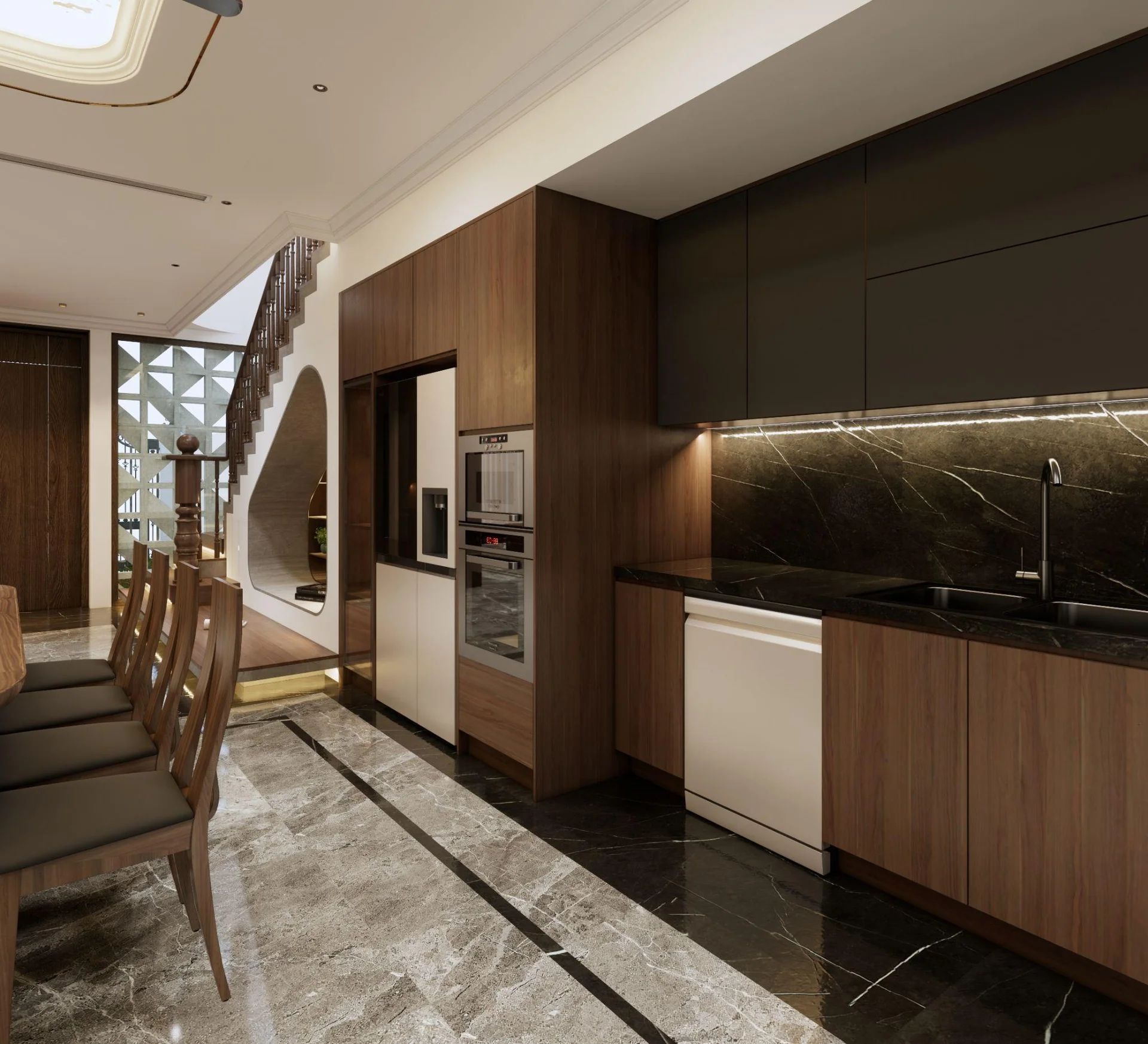 Luxury 4-Story Townhouse in Viet Tri Featuring Walnut Wood and Marble Accents