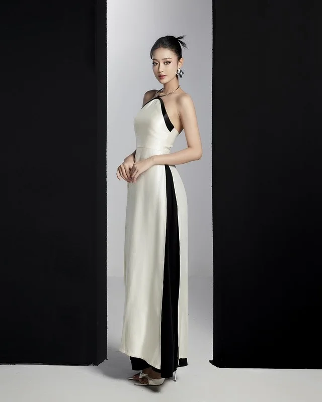 Modernizing Tradition: Bui Khanh Linh’s Stunning Halter Neck Ao Dai and Cultural Elegance