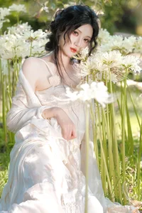 Ethereal Beauty in a White Flower Field: A Muse Under the Sun - image 15