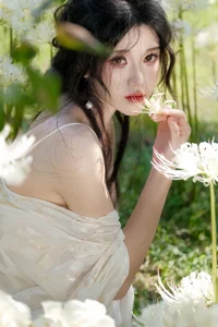 Ethereal Beauty in a White Flower Field: A Muse Under the Sun - image 18