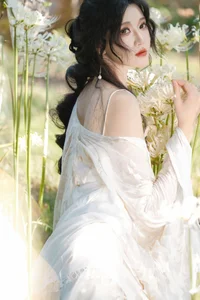 Ethereal Beauty in a White Flower Field: A Muse Under the Sun - image 16