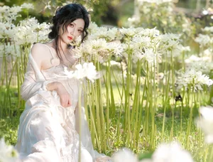 Ethereal Beauty in a White Flower Field: A Muse Under the Sun - image 2