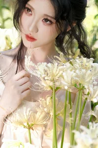 Ethereal Beauty in a White Flower Field: A Muse Under the Sun - image 7