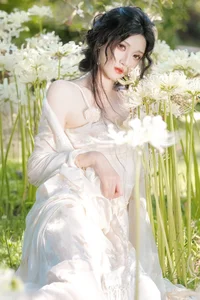 Ethereal Beauty in a White Flower Field: A Muse Under the Sun - image 8