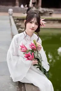 Elegant White Ao Dai with Pink Lotus Flower Embracing Cultural Heritage - image 4