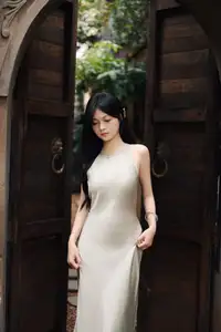 VGU No.170: Elegant Woman in Pristine White Dress Amidst Serene Garden – Capturing Timeless Grace. - image 1