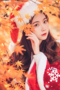 Stunning Christmas Girl Aesthetic Under Autumn Maple Leaves - YiTuYu Art Language Vol.9134 Featuring Xu Shi Qi Ma Portrait Photography Collection - image 2