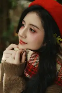 VGU No.185: Gentle Autumn Charm: A Girl's Radiant Smile in a Warm Plaid Scarf - image 0