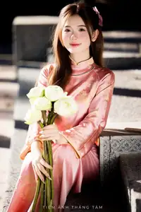 Captivating Serenity: Vietnamese Girl in Pink Ao Dai with Lotus Flowers1730591 - image 20