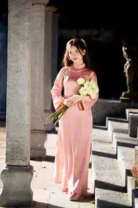 Captivating Serenity: Vietnamese Girl in Pink Ao Dai with Lotus Flowers1730591 - image 31