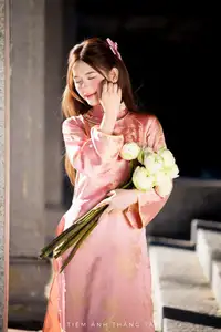 Captivating Serenity: Vietnamese Girl in Pink Ao Dai with Lotus Flowers1730591 - image 14