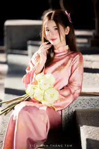 Captivating Serenity: Vietnamese Girl in Pink Ao Dai with Lotus Flowers1730591 - image 34