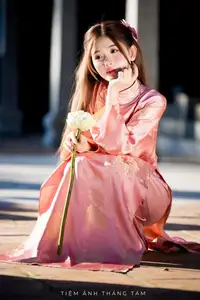 Captivating Serenity: Vietnamese Girl in Pink Ao Dai with Lotus Flowers1730591 - image 5