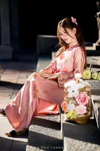 Captivating Serenity: Vietnamese Girl in Pink Ao Dai with Lotus Flowers1730591 - image 27
