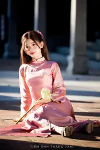 Captivating Serenity: Vietnamese Girl in Pink Ao Dai with Lotus Flowers1730591 - image 10
