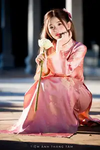 Captivating Serenity: Vietnamese Girl in Pink Ao Dai with Lotus Flowers1730591 - image 15