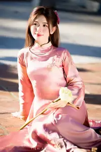 Captivating Serenity: Vietnamese Girl in Pink Ao Dai with Lotus Flowers1730591 - image 33