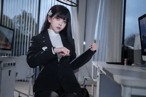Stunning Rio Tsukatsuki Blue Archive Cosplay by Shi Liang Yu: Sophisticated Office Lady Aesthetic with Elegant Black Stockings and Professional Style - image 24