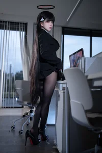 Stunning Rio Tsukatsuki Blue Archive Cosplay by Shi Liang Yu: Sophisticated Office Lady Aesthetic with Elegant Black Stockings and Professional Style - image 17