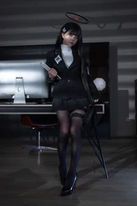 Stunning Rio Tsukatsuki Blue Archive Cosplay by Shi Liang Yu: Sophisticated Office Lady Aesthetic with Elegant Black Stockings and Professional Style - image 19