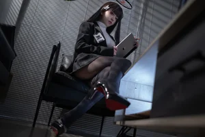 Stunning Rio Tsukatsuki Blue Archive Cosplay by Shi Liang Yu: Sophisticated Office Lady Aesthetic with Elegant Black Stockings and Professional Style - image 7