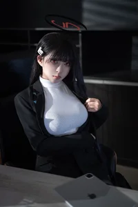 Stunning Rio Tsukatsuki Blue Archive Cosplay by Shi Liang Yu: Sophisticated Office Lady Aesthetic with Elegant Black Stockings and Professional Style - image 26