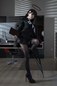 Stunning Rio Tsukatsuki Blue Archive Cosplay by Shi Liang Yu: Sophisticated Office Lady Aesthetic with Elegant Black Stockings and Professional Style - image 10