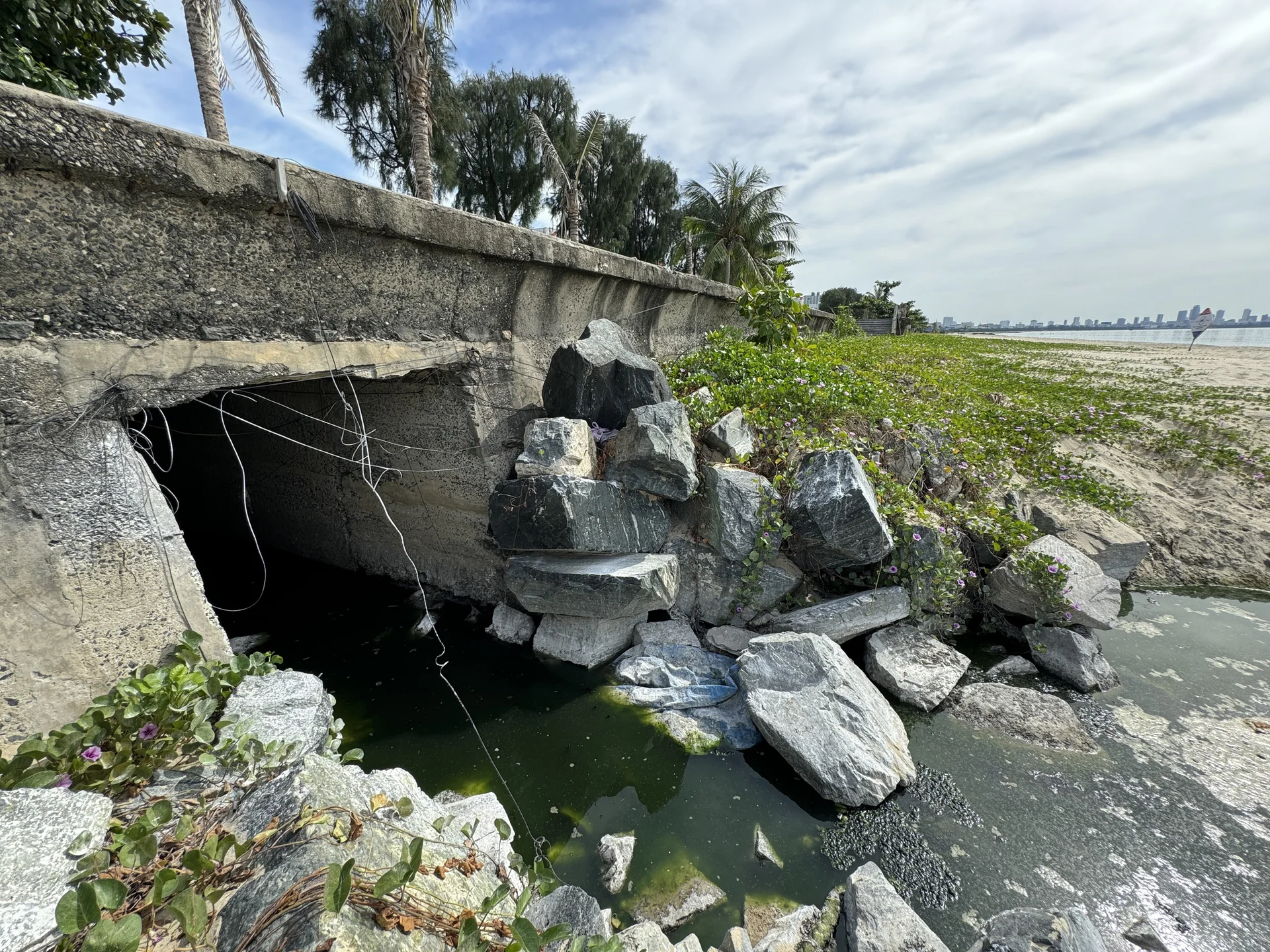 Environmental Concerns Over Smelly Wastewater Pools on Da Nang Beach