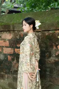 East Asian Traditional Beauty: Gentle Young Woman in Ao Dai with Elegant Wooden Fan - image 9