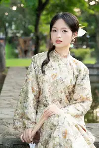 East Asian Traditional Beauty: Gentle Young Woman in Ao Dai with Elegant Wooden Fan - image 11