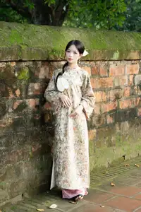 East Asian Traditional Beauty: Gentle Young Woman in Ao Dai with Elegant Wooden Fan - image 4