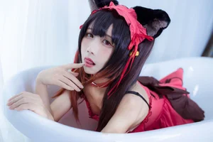The Enchanting Charm of JiuQuJean as Neko Kurumi in Vibrant Red - image 0