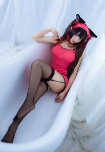 The Enchanting Charm of JiuQuJean as Neko Kurumi in Vibrant Red - image 2