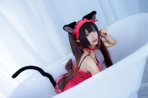 The Enchanting Charm of JiuQuJean as Neko Kurumi in Vibrant Red - image 1