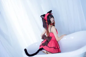 The Enchanting Charm of JiuQuJean as Neko Kurumi in Vibrant Red - image 5