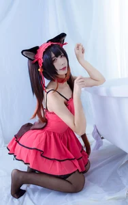 The Enchanting Charm of JiuQuJean as Neko Kurumi in Vibrant Red - image 6