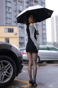Xiaoliu in the Rain: Atmospheric IESS Photography Showcasing Elegant Black Silk Hosiery in a Moody Urban Setting - image 59