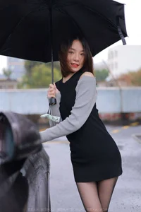 Xiaoliu in the Rain: Atmospheric IESS Photography Showcasing Elegant Black Silk Hosiery in a Moody Urban Setting - image 42