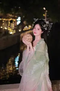 VGU No.175: Ethereal Asian Beauty In Traditional Attire Amidst A Dazzling Nightscape Of Lights - image 1